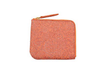 羊革を使用したオレンジ色のL字ファスナーミニ財布