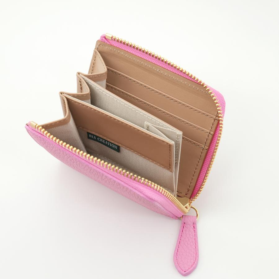 ピンク色のドイツシュリンクL字ファスナーミニ財布